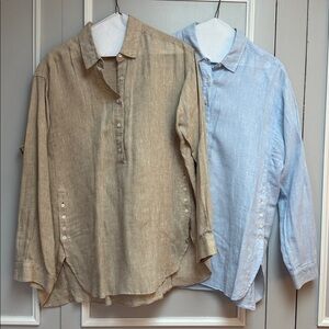 2! J. McLaughlin Fallon Loose Fit Linen Blue 
And Tan Button Up Shirt